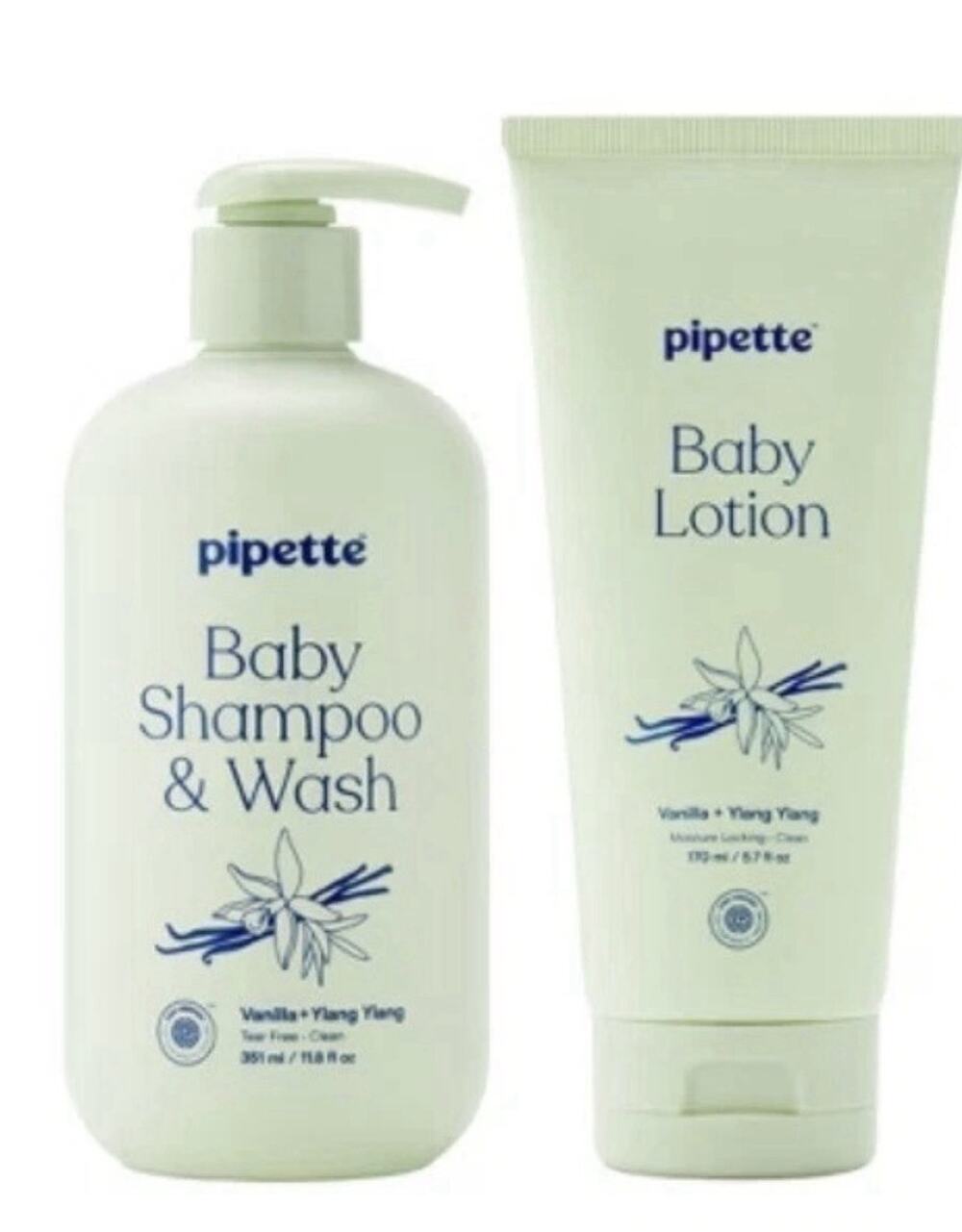 Pipette Baby Lotion Vanilla + Ylang Ylang 5.7 fl oz + Baby Shampoo 11.8 fl oz